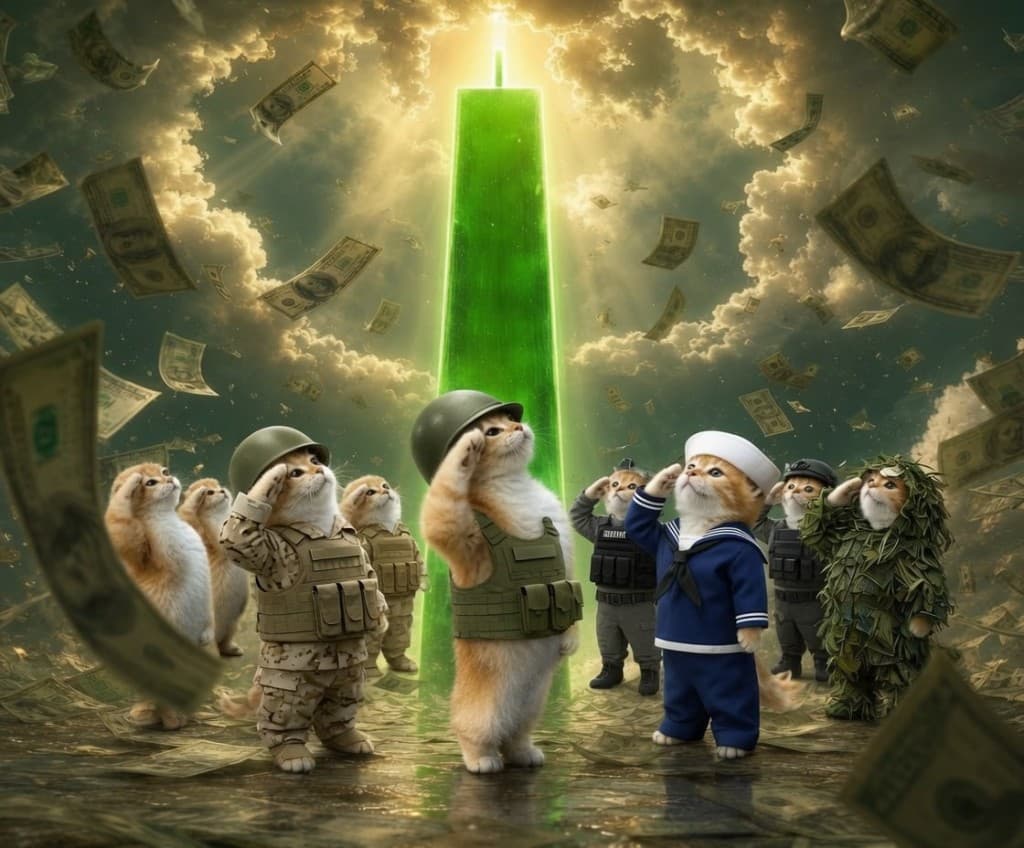 Military Salute Cats saluting a massive green candle
