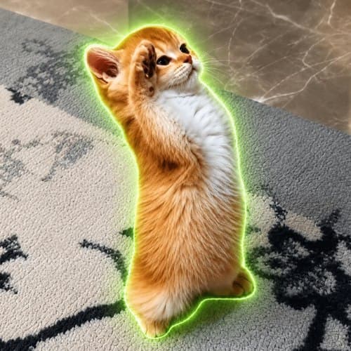 Salute Cat mascot with neon green outline